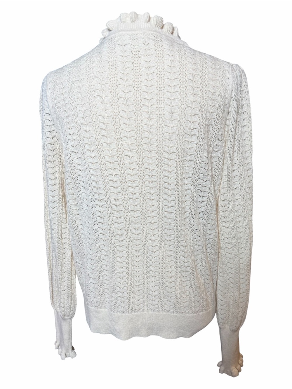 Boden Tia Pointelle Frilled Jumper Sweater Ivory Cream Knit Size Medium - Picture 3 of 8